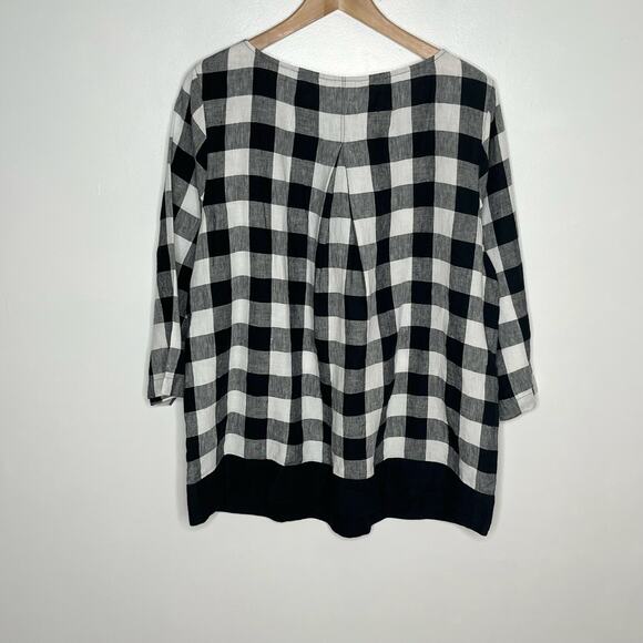 J. Jill Love Linen Pullover Top Womens Large Black Gingham Check 3/4 Sleeve - Picture 10 of 12